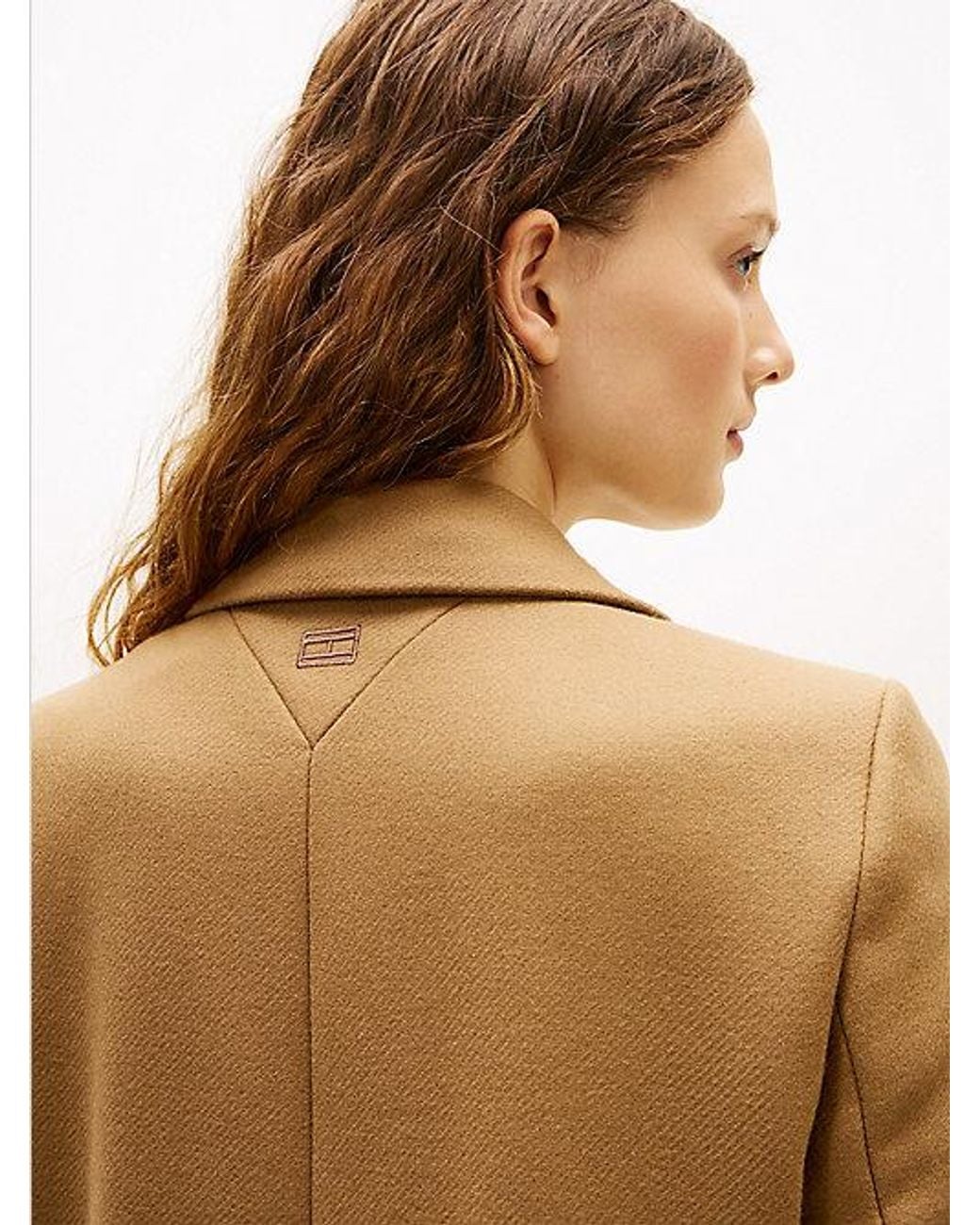 Tommy Hilfiger Natural Wool Blend Longline Coat With Cashmere