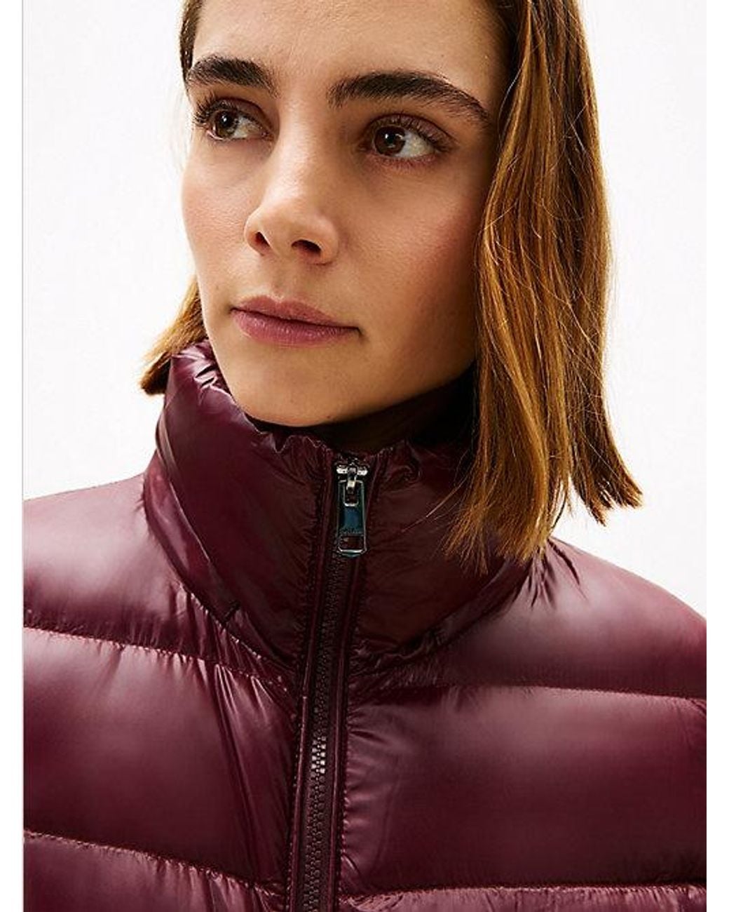 Tommy Hilfiger Red Shiny Down Longline Puffer Coat