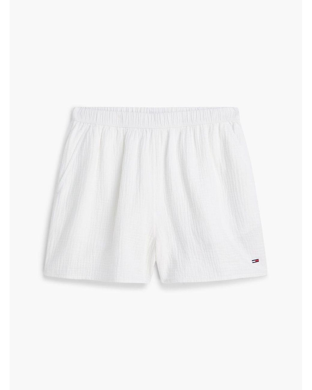 Tommy Hilfiger White Crinkle Textured Relaxed Shorts