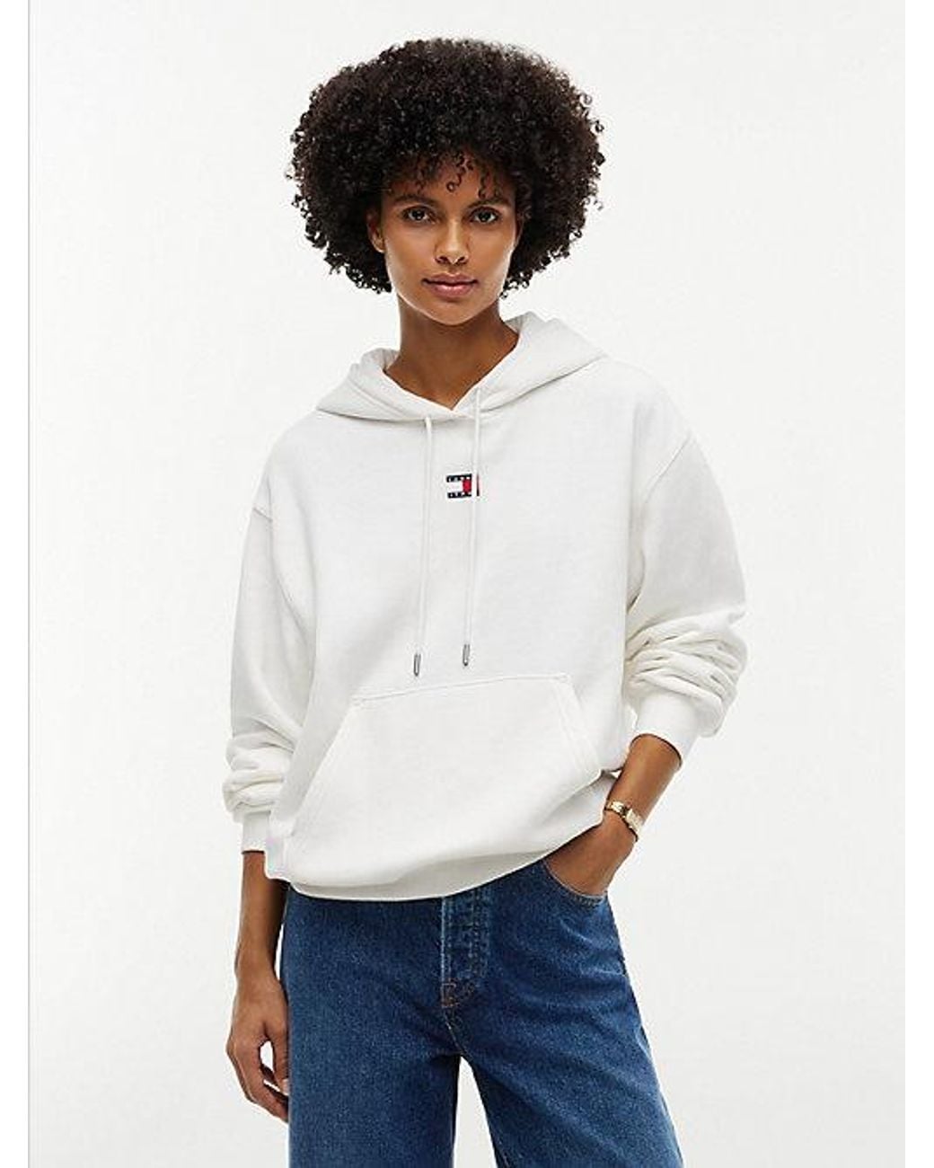 Tommy Hilfiger White Tommy Jeans Tommy Badge Relaxed Drawstring Hoody
