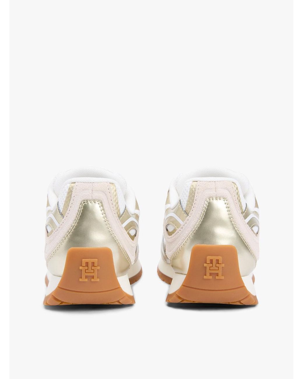 Tommy Hilfiger White Mixed Texture Metallic Trainers With Leather