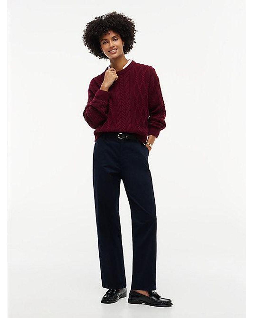 Tommy Hilfiger Red Relaxed Cable Knit Jumper With Silk