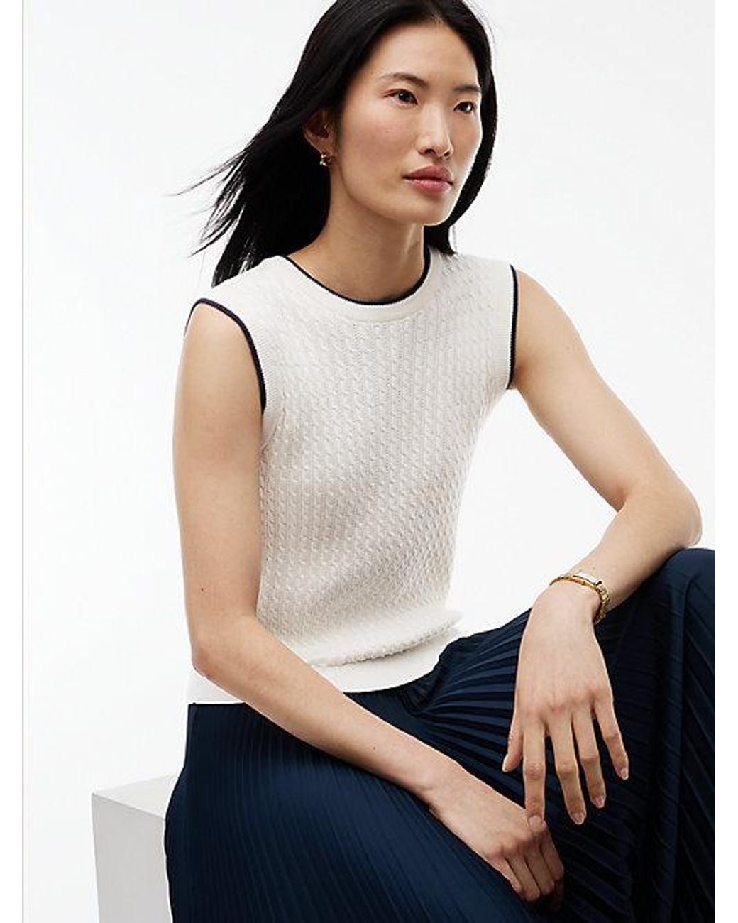 Tommy Hilfiger Blue Cable Knit Pleated Sleeveless Flare Dress