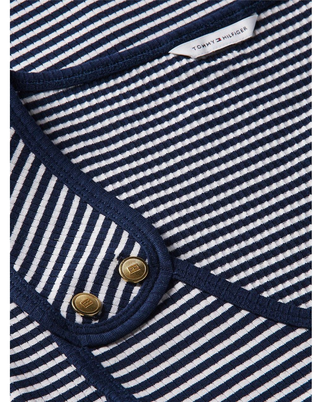 Tommy Hilfiger Blue Tone Button Ribbed Tank Top