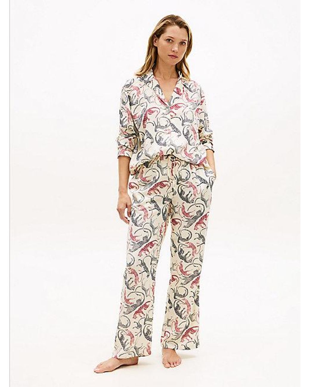 Tommy Hilfiger White Essential Print Embroidery Relaxed Pyjama Shirt