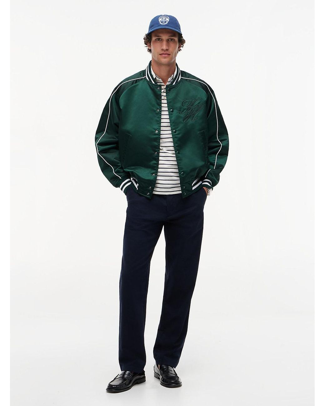 Tommy Hilfiger Green Logo Embroidery Relaxed Varsity Jacket for men
