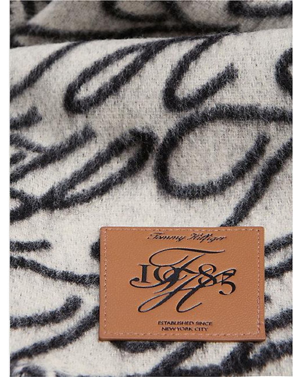 Tommy Hilfiger White Pure Wool Logo Print Scarf