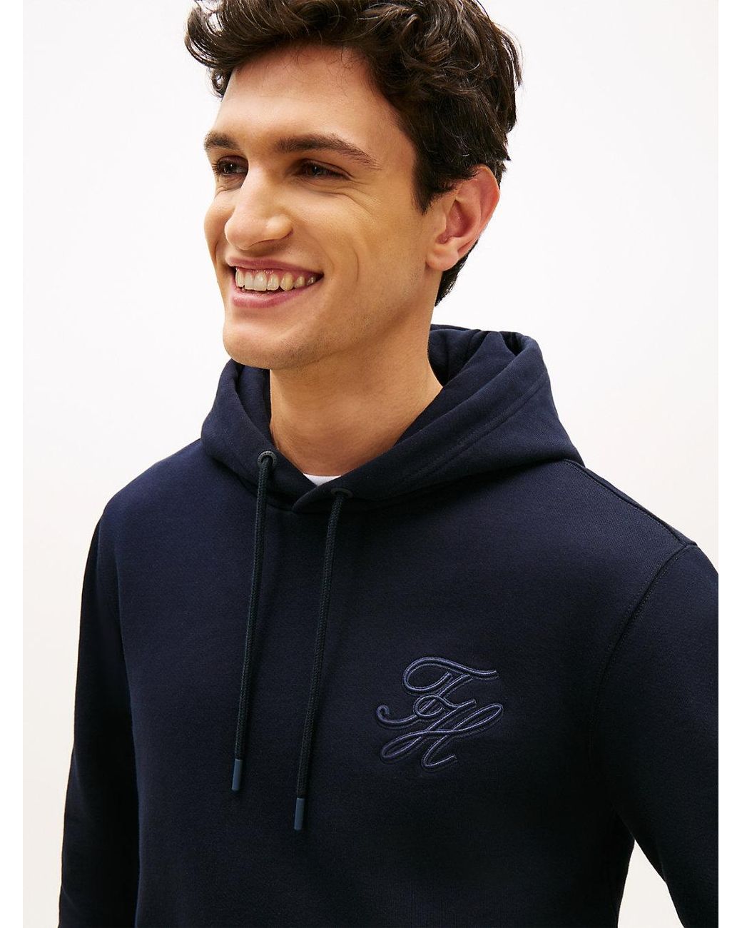 Tommy Hilfiger Blue Logo Embroidery Terry Hoody for men