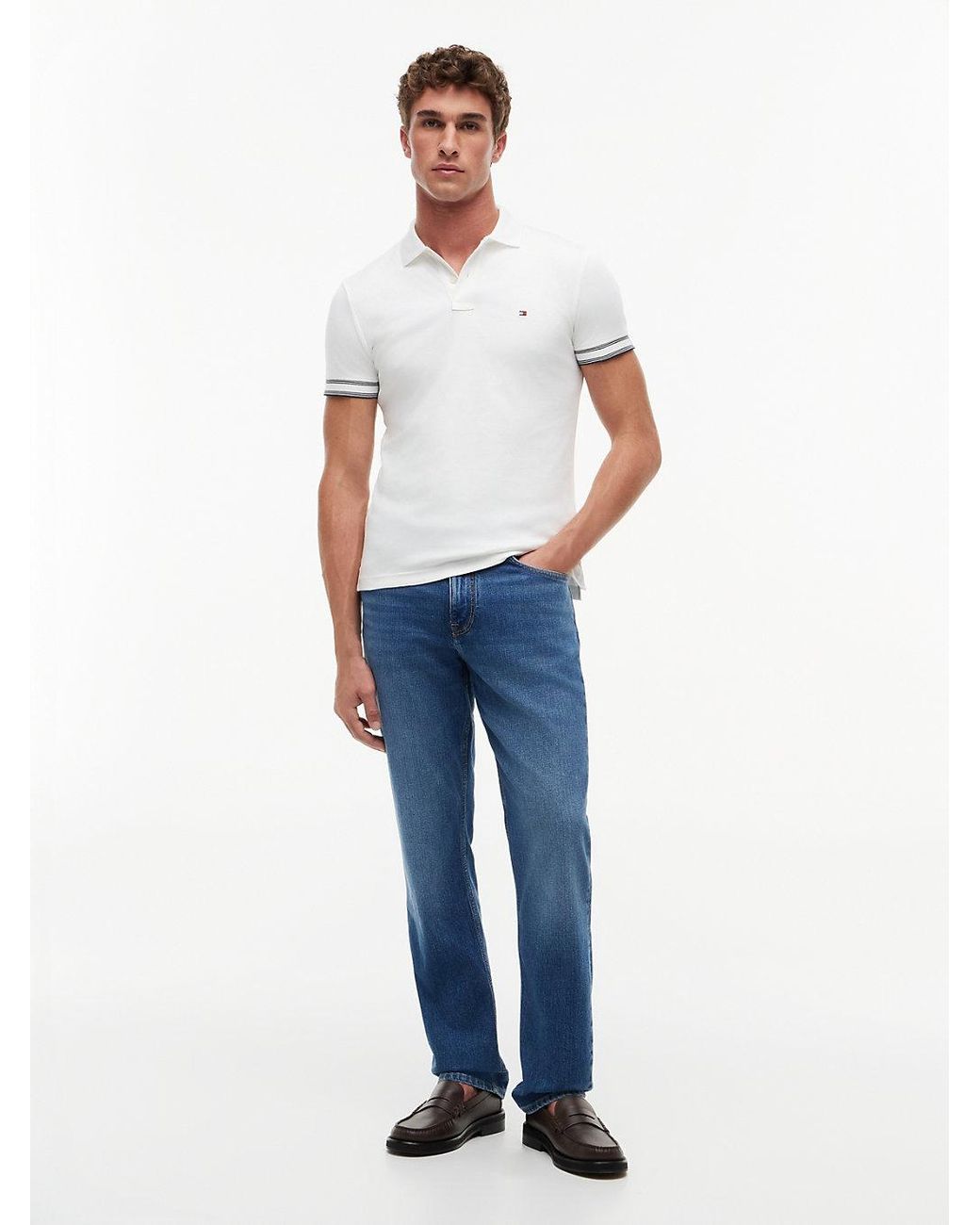 Tommy Hilfiger White Slim Fit Fluid Cotton Polo Shirt for men