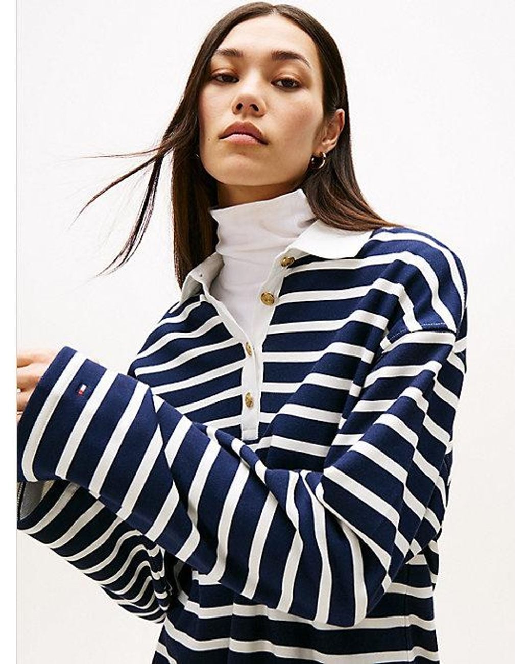 Tommy Hilfiger Blue Gold-tone Button Relaxed Mini Rugby Dress