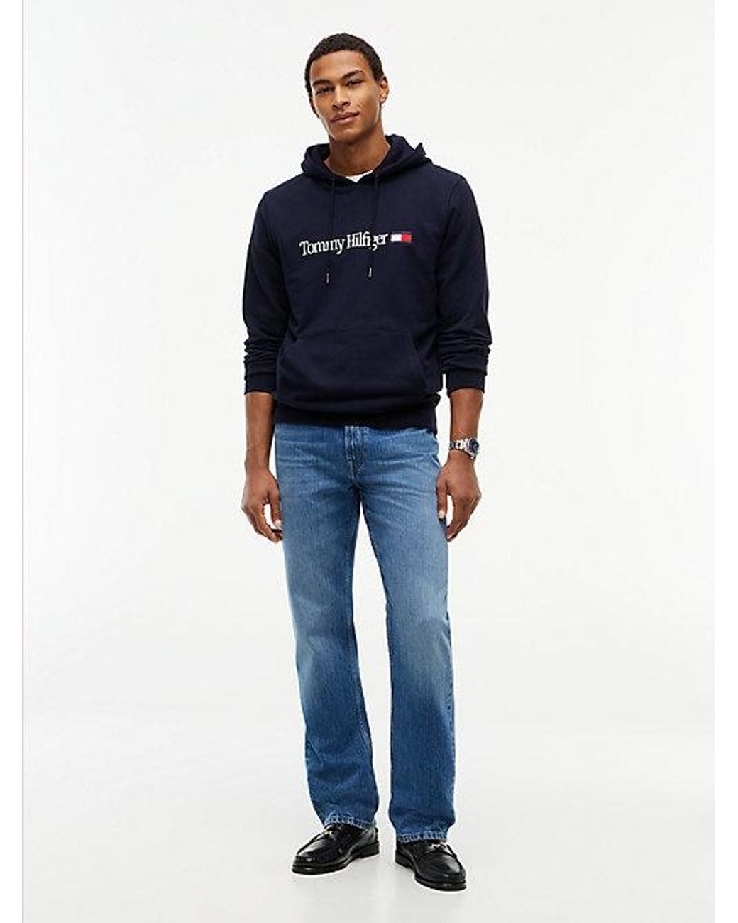 Tommy Hilfiger Blue Logo Terry Drawstring Hoody for men