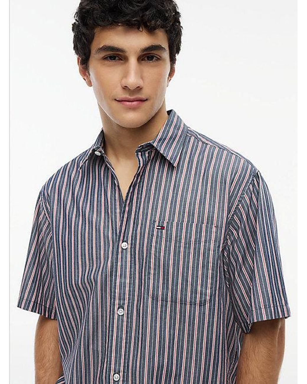 Tommy Hilfiger Gray Relaxed Fit Stripe Short Sleeve Shirt for men