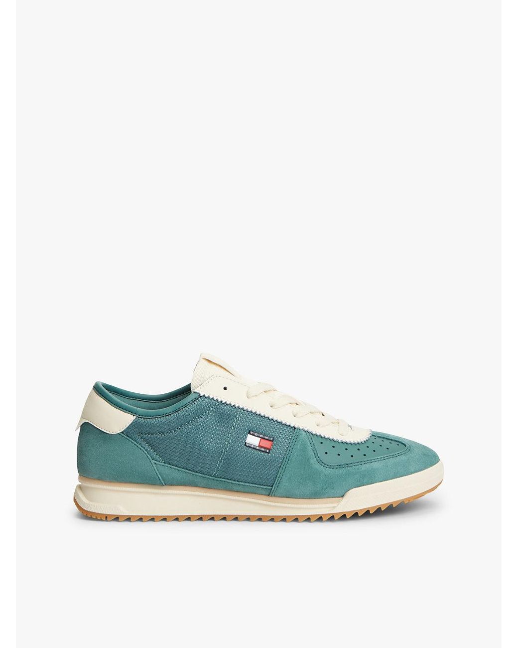 Tommy Hilfiger Blue Retro Leather Mixed Texture Serrated Trainers for men