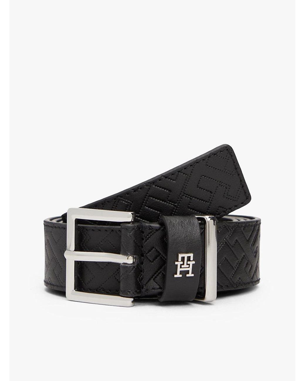 Tommy Hilfiger Black Th Monogram Square Buckle Leather Belt