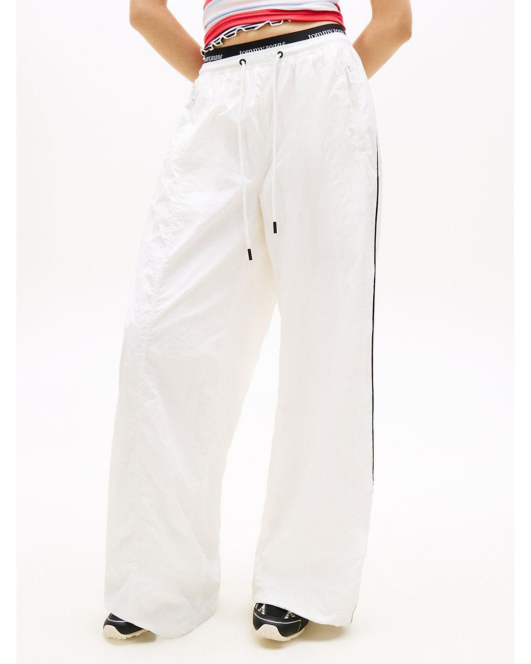 Tommy Hilfiger White Repeat Logo Tape Wide Leg Joggers