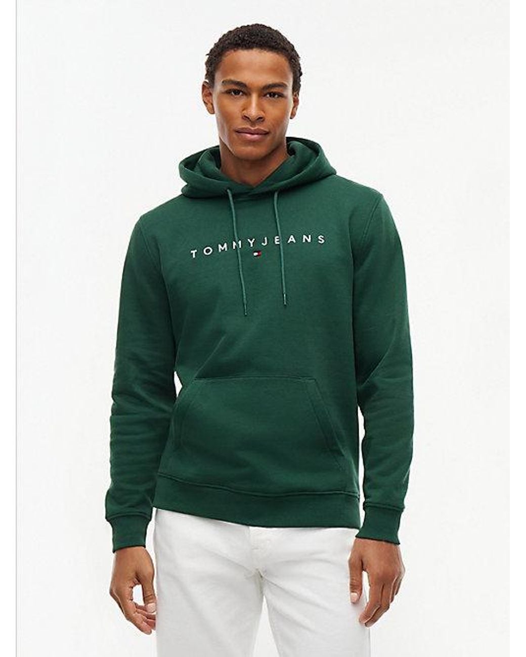 Tommy Hilfiger Green Tommy Jeans Linear Logo Fleece Drawstring Hoody for men