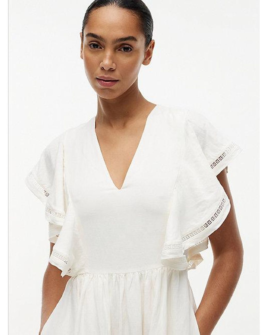 Tommy Hilfiger White Linen Blend Frill Sleeve Midi Dress
