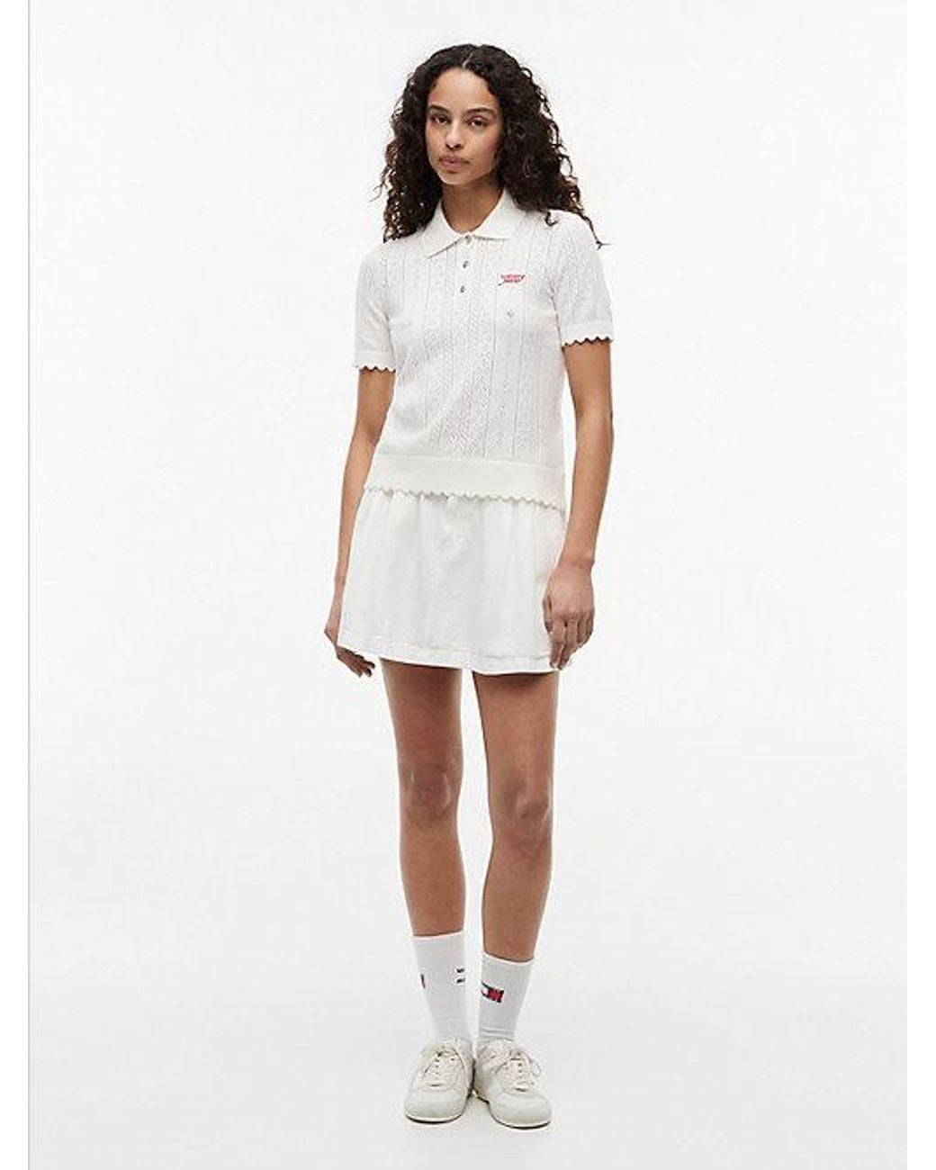 Tommy Hilfiger White Pointelle Flag Short Sleeve Polo Jumper