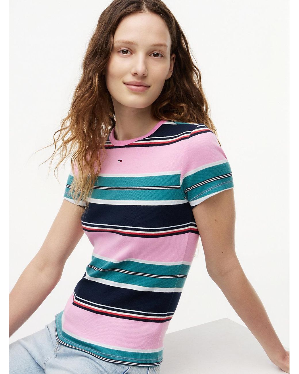 Tommy Hilfiger Blue Ribbed Slim Crew Neck T-Shirt