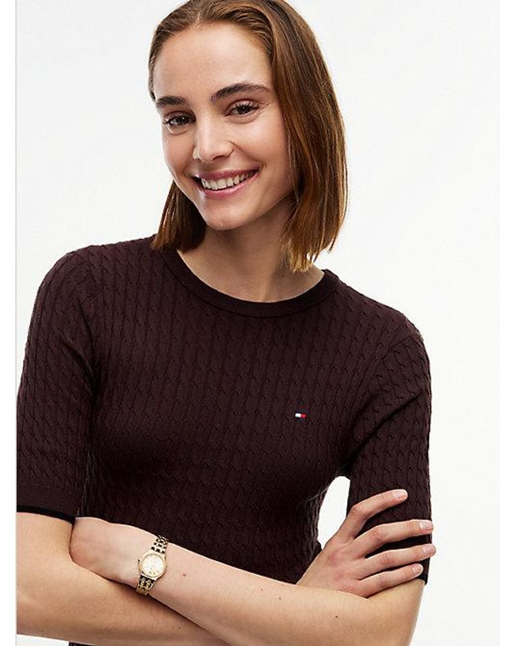 Tommy Hilfiger Blue Cable Knit Pleated Midi Dress