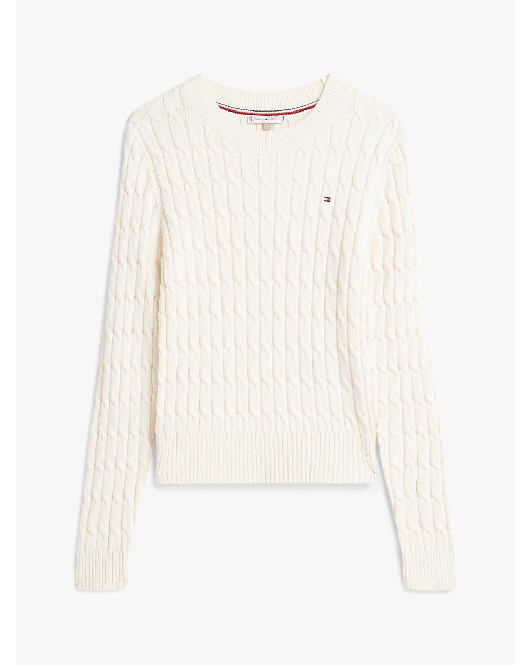 Tommy Hilfiger White Cable Knit Crew Neck Jumper