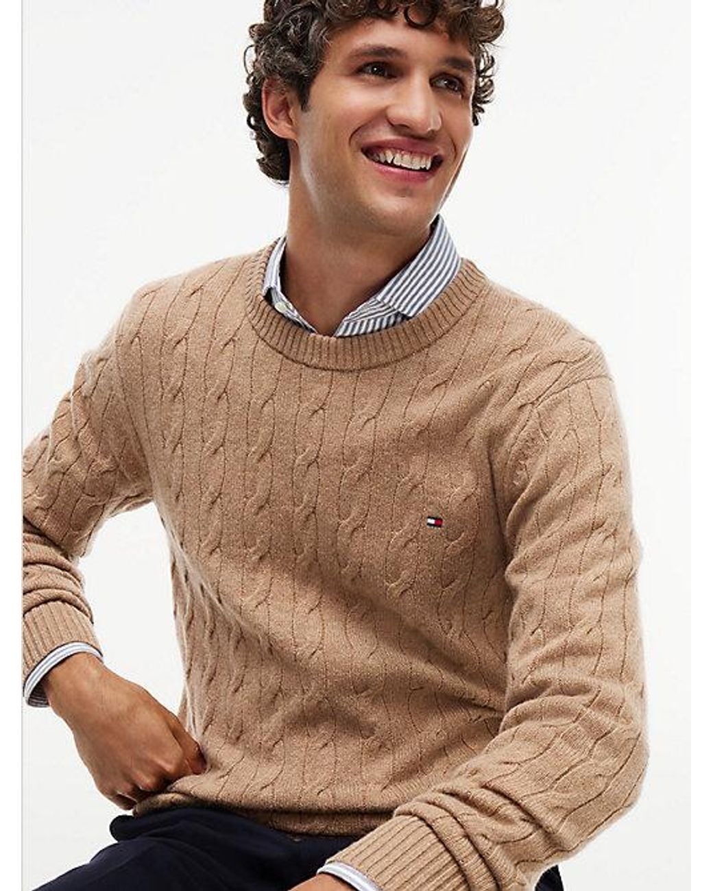 Tommy Hilfiger Blue Pure Lambswool Cable Knit Jumper for men