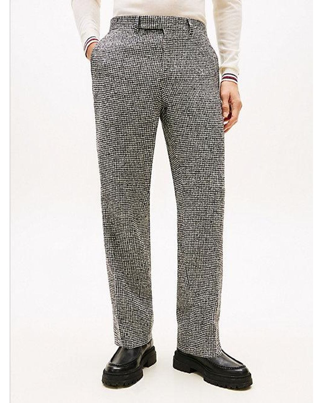 Tommy Hilfiger Gray Houndstooth Wool Blend Trousers for men
