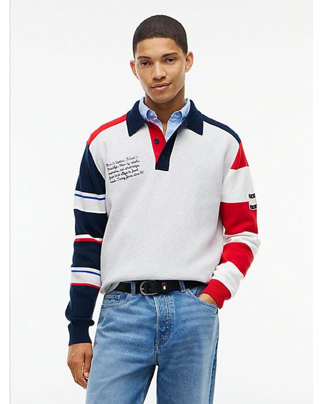 Tommy Hilfiger Red Tommy Jeans Colour Blocked Knit Rugby Shirt for men