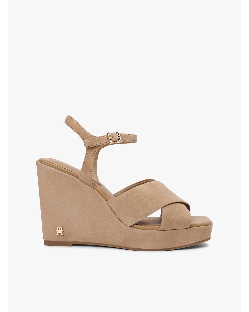 Tommy Hilfiger White Suede High Wedge Heel Sandals