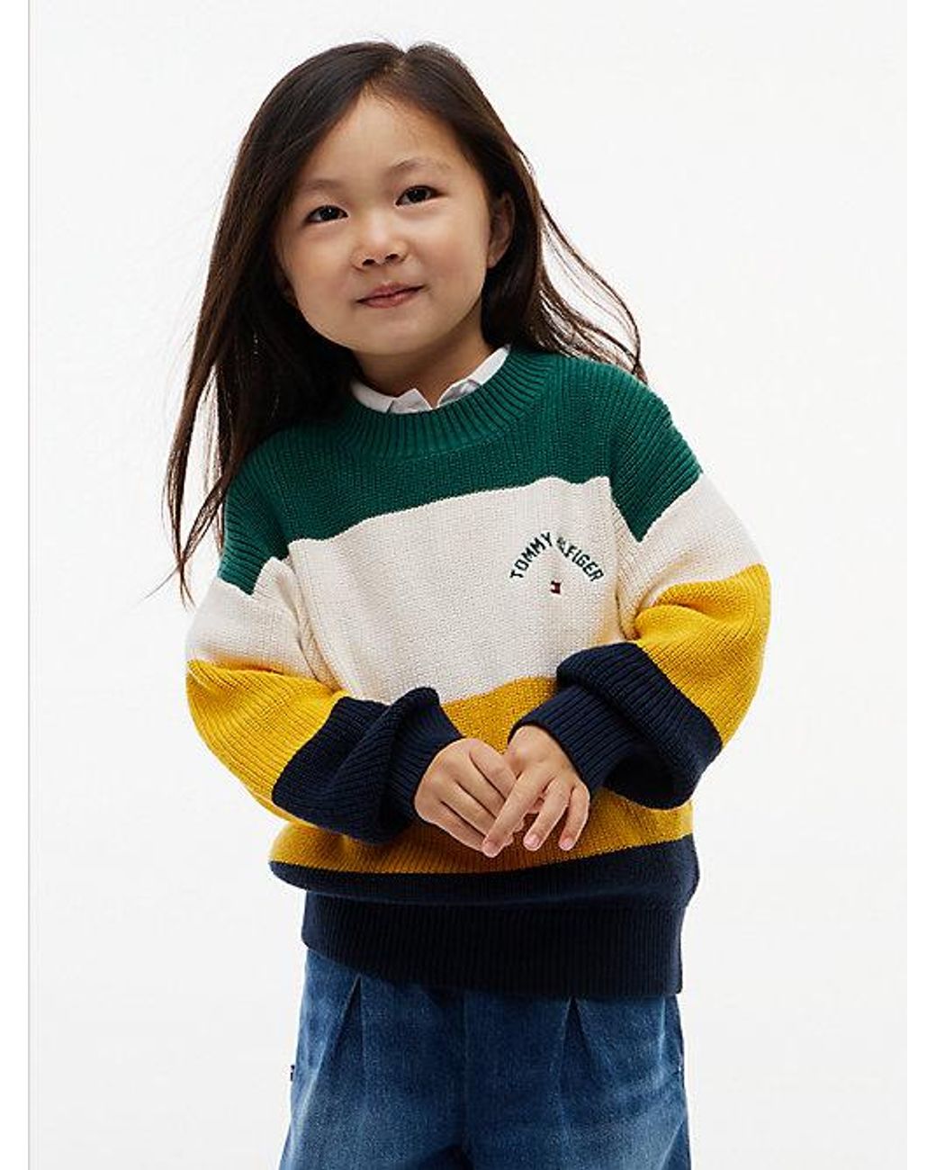 Tommy Hilfiger Yellow Colour Blocked Stripe Relaxed Crew Neck Jumper