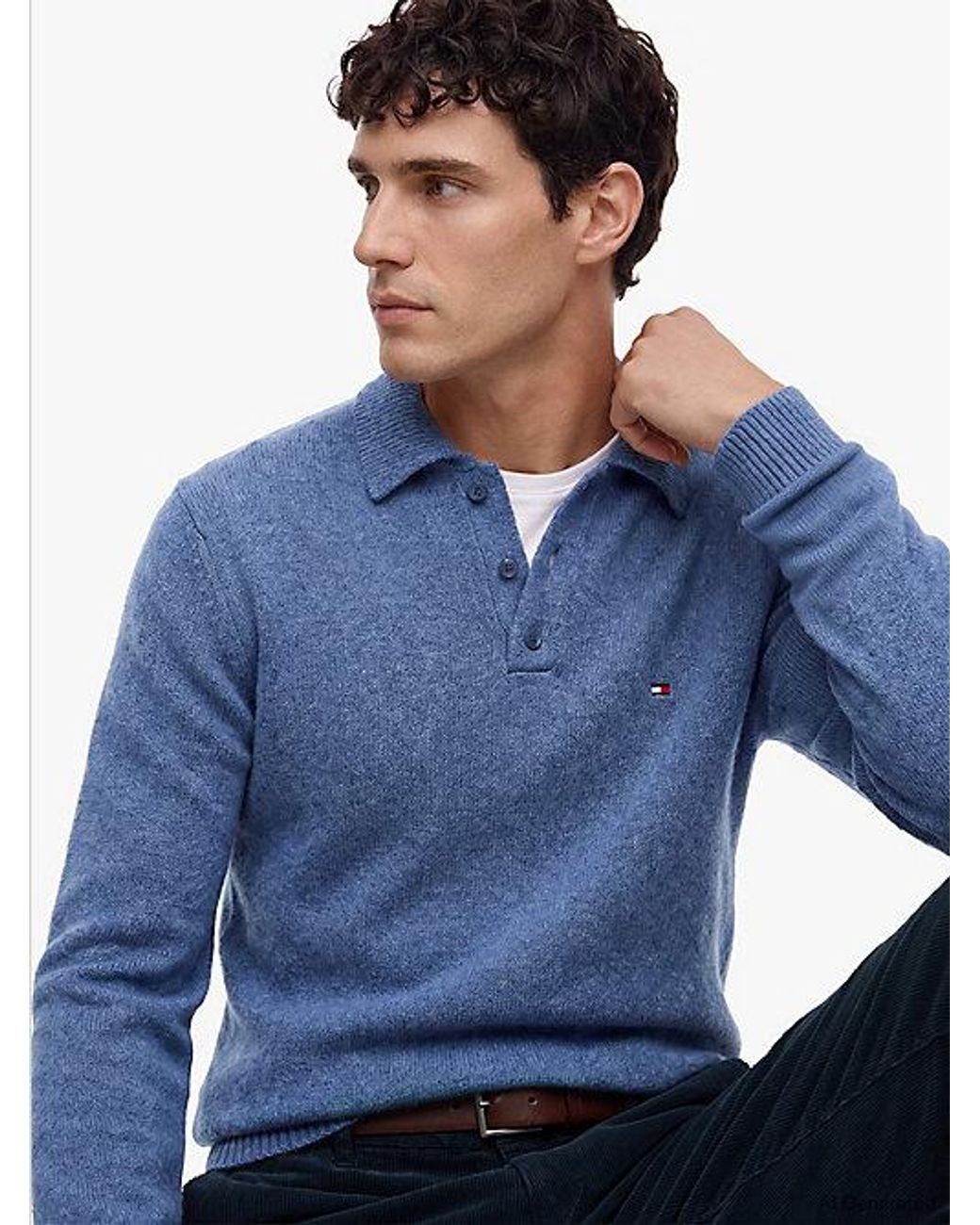 Tommy Hilfiger Blue Pure Lambswool Polo Jumper for men