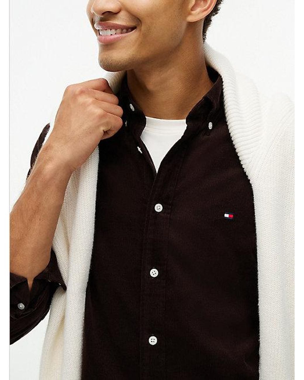 Tommy Hilfiger Black Regular Fit Fine Corduroy Shirt for men