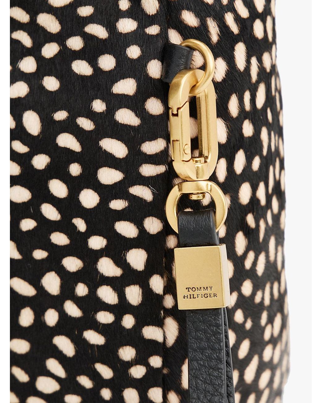 Tommy Hilfiger Black Leather Deer Print City Bag