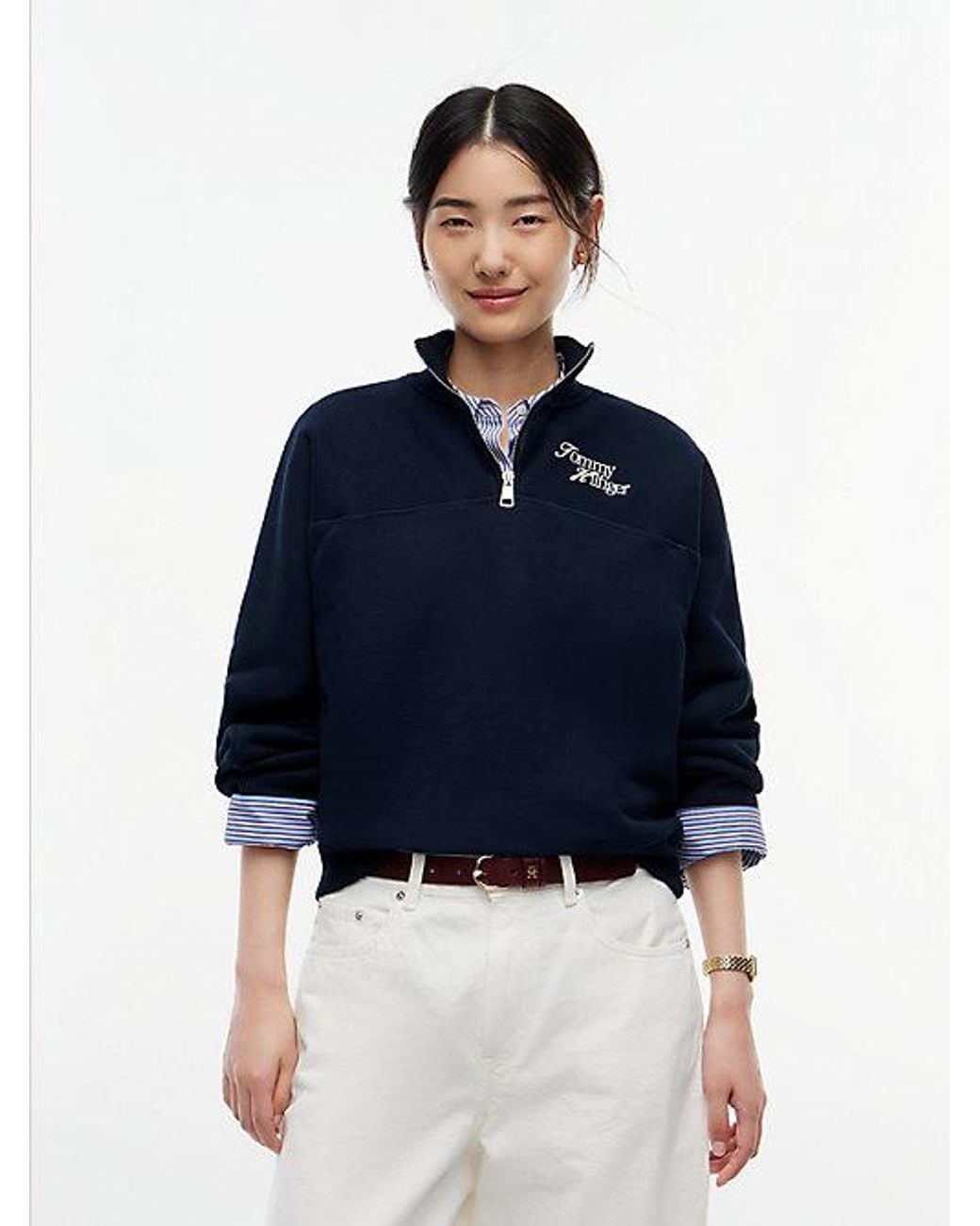 Tommy Hilfiger Blue Logo Relaxed Terry Quarter Zip Sweatshirt