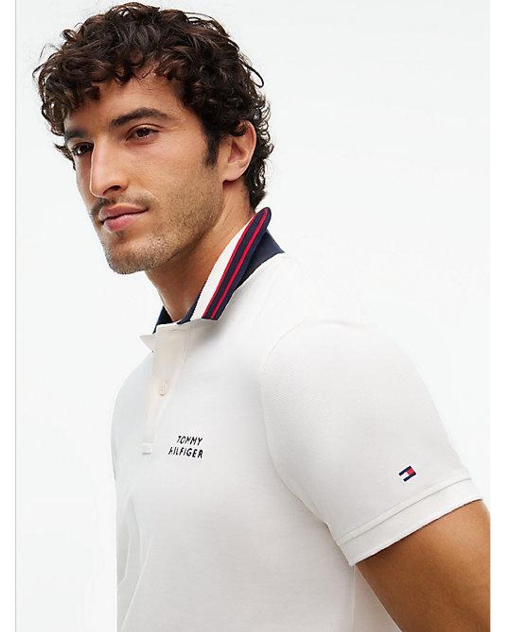 Tommy Hilfiger White Regular Fit Tipped Collar Polo Shirt for men
