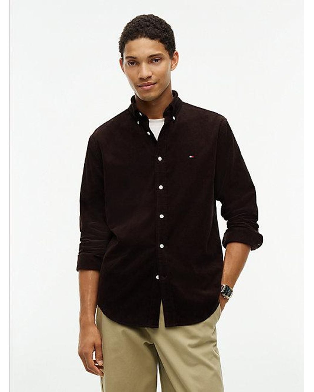 Tommy Hilfiger Black Regular Fit Fine Corduroy Shirt for men