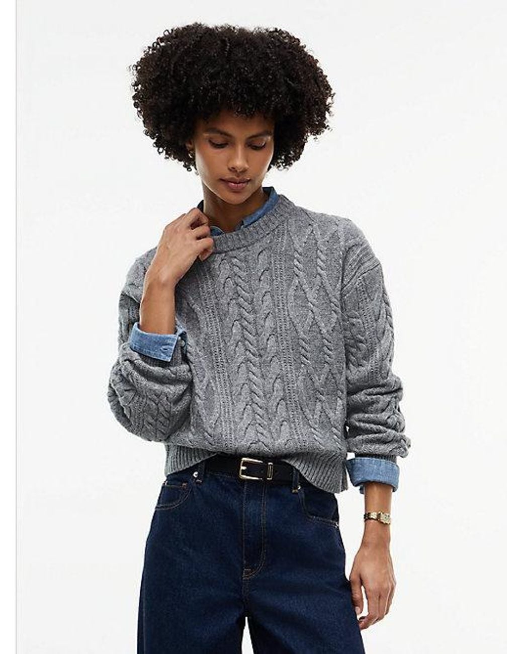 Tommy Hilfiger Gray Relaxed Cable Knit Jumper With Silk