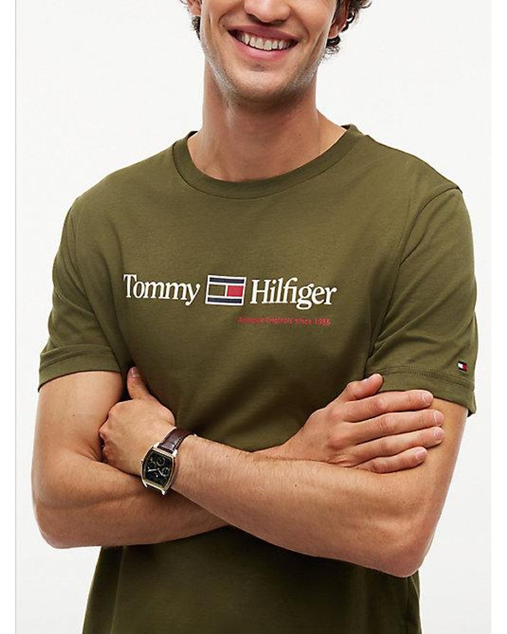 Tommy Hilfiger Green Logo Jersey Crew Neck T-Shirt for men