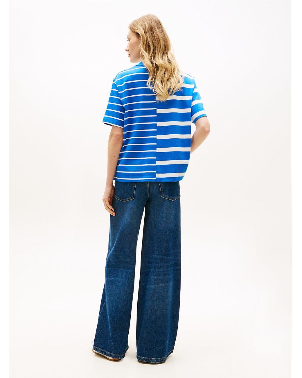 Tommy Hilfiger Blue Mixed Stripe Relaxed Crew Neck T-Shirt