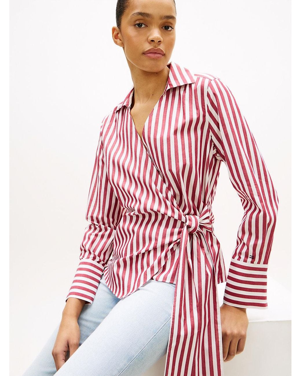 Tommy Hilfiger Red Slim Fit Wrap Knot Poplin Shirt