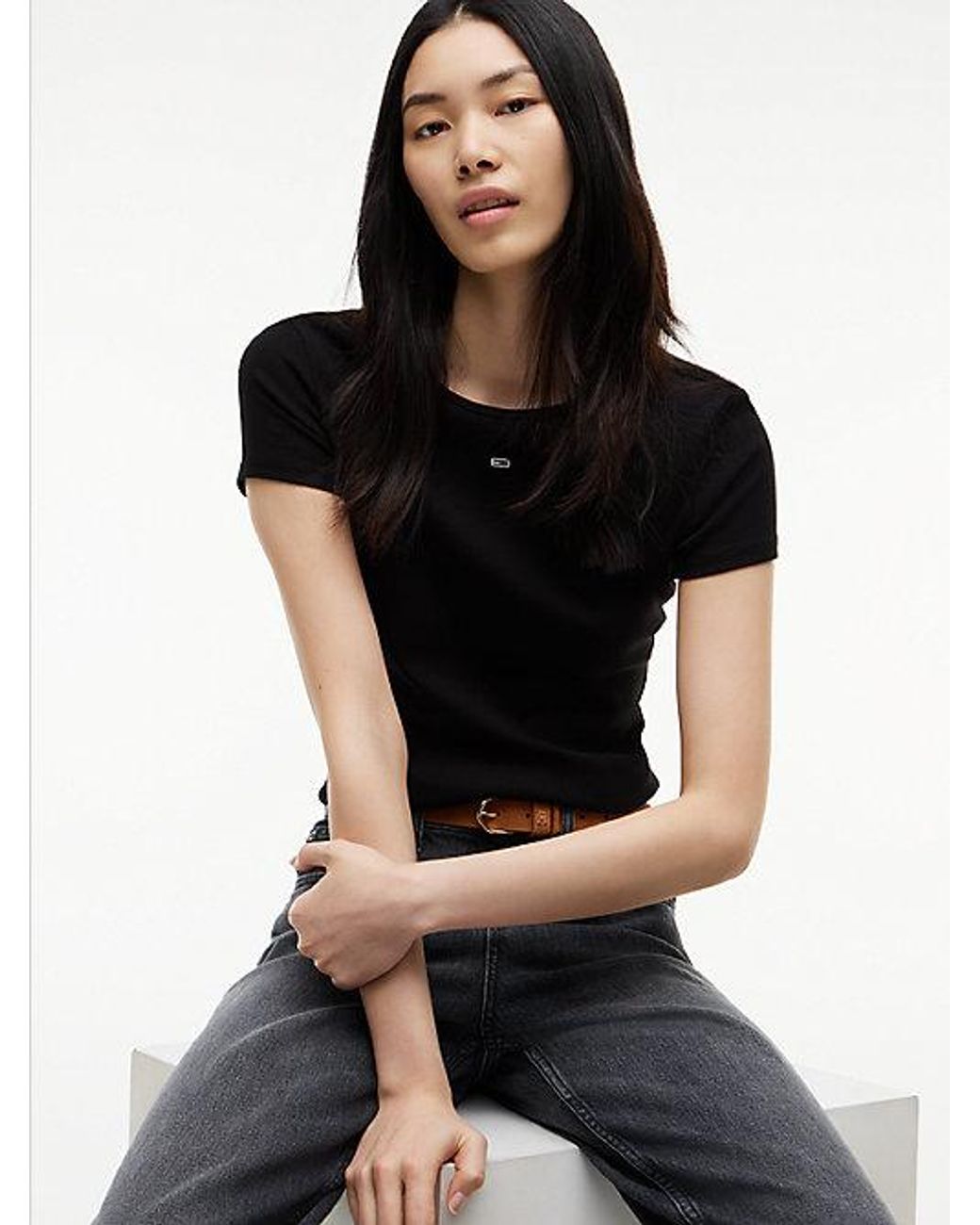 Tommy Hilfiger Black Ribbed Slim Crew Neck T-shirt