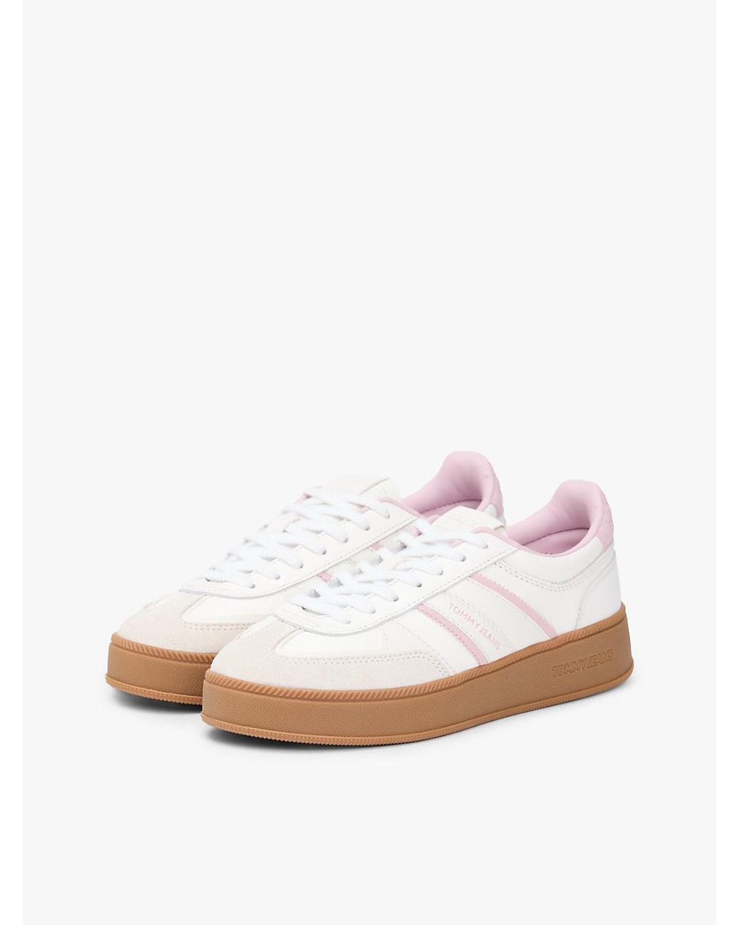 Tommy Hilfiger Natural The Greenwich Leather Mixed Texture Platform Trainers