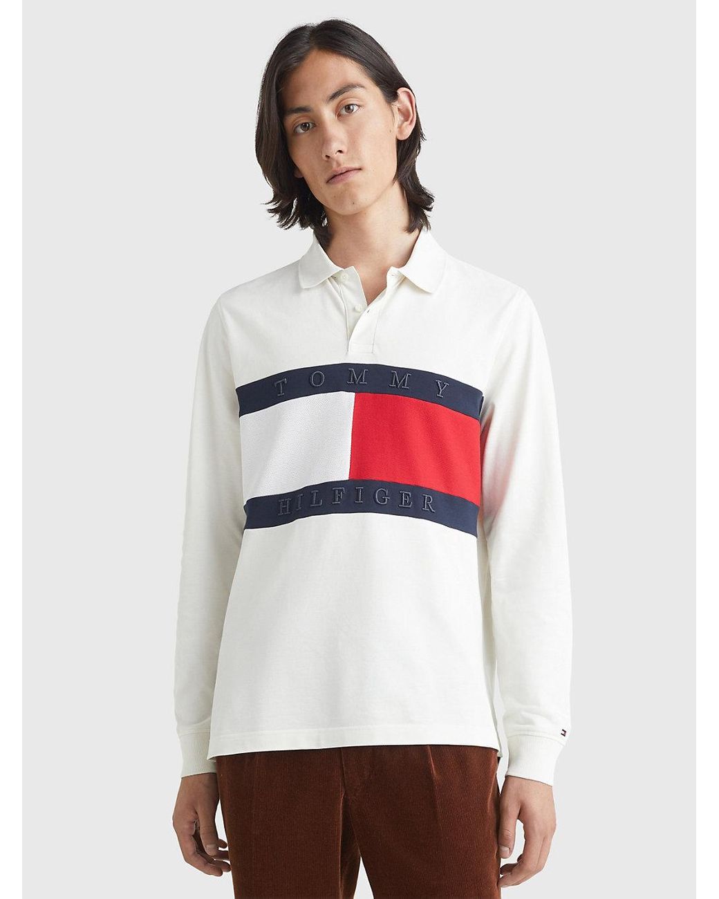 Tommy Hilfiger Colour-blocked Flag Long Sleeve Polo in White for Men | Lyst  UK