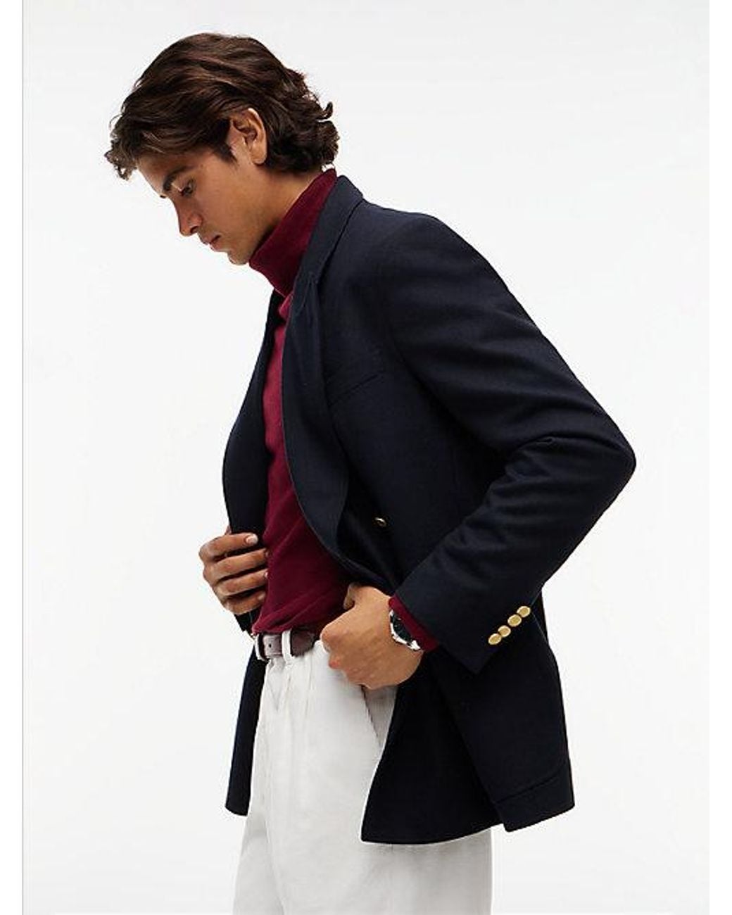 Tommy Hilfiger Blue Brushed Double Breasted Blazer With Wool for men