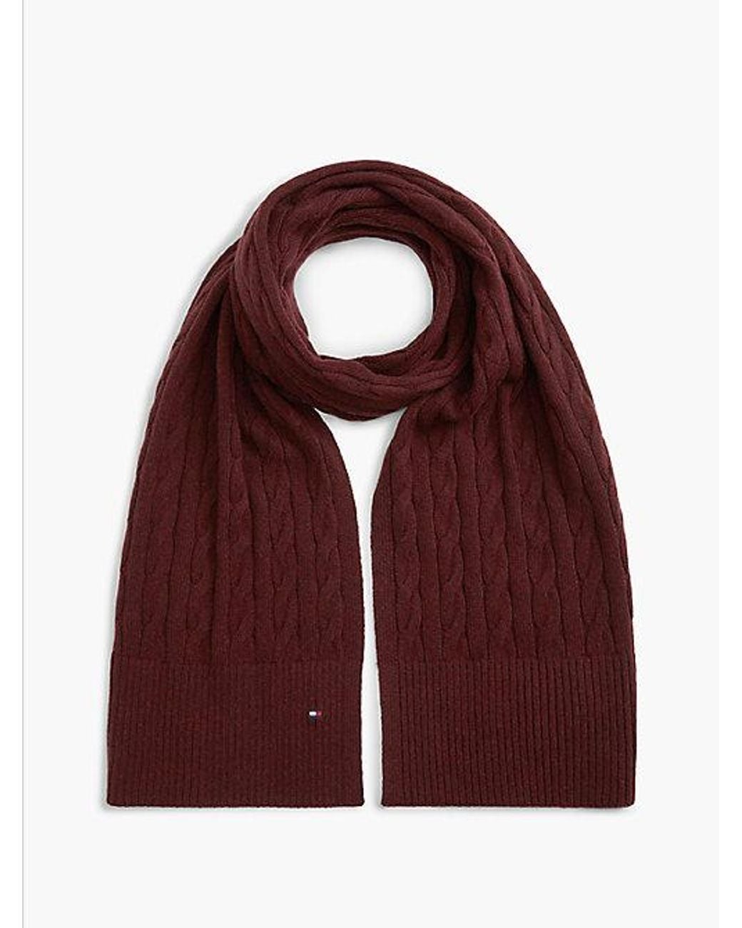Tommy Hilfiger Red Lambswool Blend Cable Knit Scarf for men