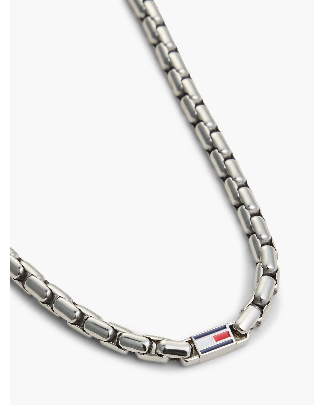 Tommy Hilfiger White 3D Flag Stainless Steel Chain-Link Necklace for men