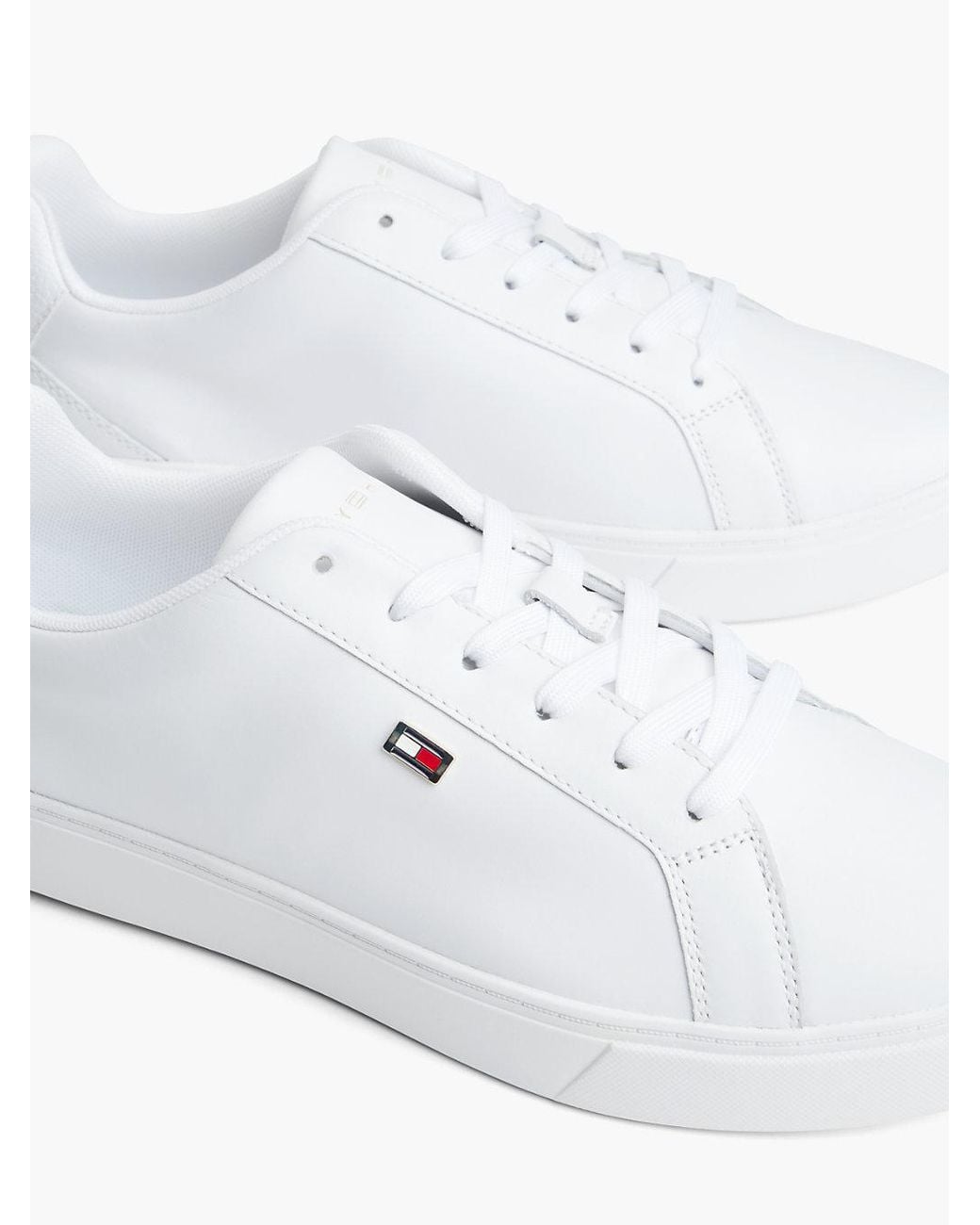 Tommy Hilfiger White Enamel Flag Leather Court Trainers