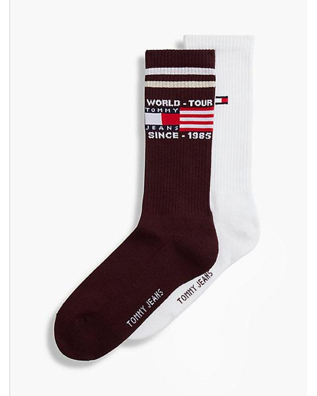 Tommy Hilfiger Red Tommy Jeans 2 Pack Logo Graphic Terry Sole Socks
