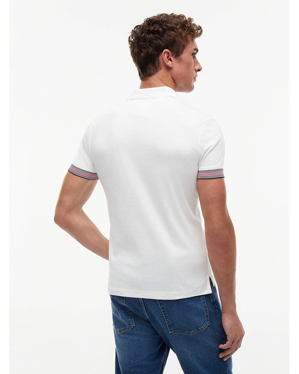 Tommy Hilfiger White Slim Fit Fluid Cotton Polo Shirt for men