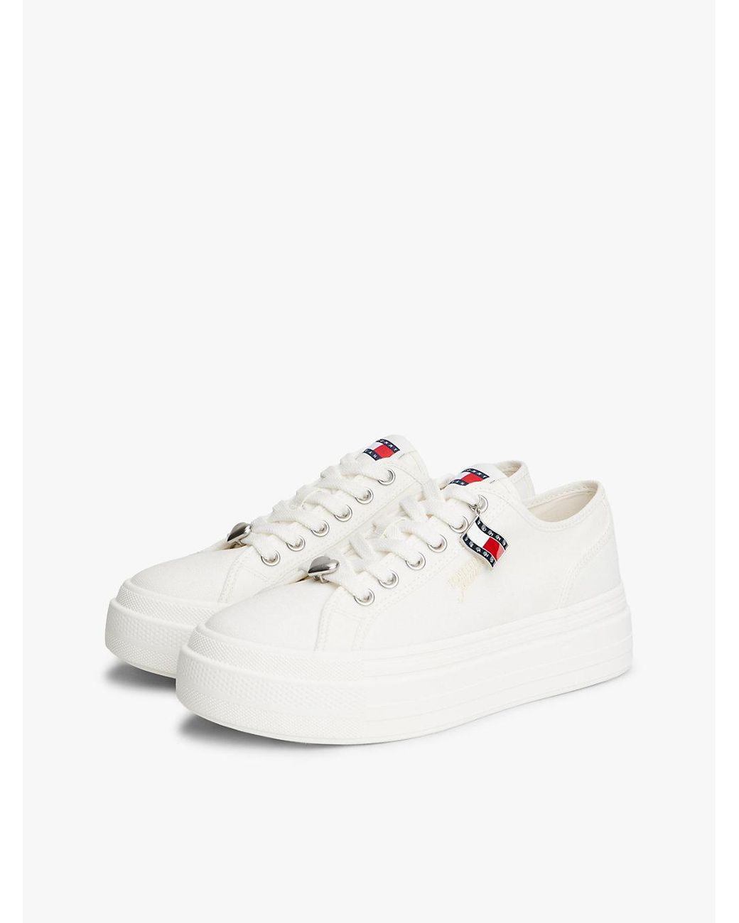 Tommy Hilfiger Natural Canvas Platform Trainers With Charms